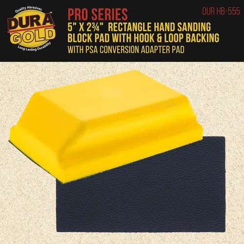 Vista 2 de Dura-Gold Serie Pro Rectangular 5" x 2-3/4" Juego de Almohadillas de Lijado Manual con Respaldo de Gancho y Bucle y Adaptador de Conversión de Papel
