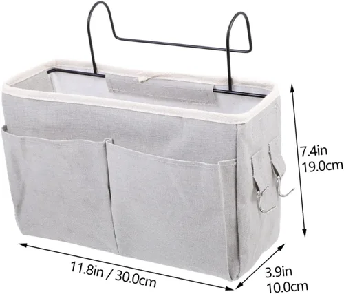 Vista 8 de Práctica cesta de almacenamiento colgante para mesita de noche, multiusos, bolsillos para dormitorio, litera, loft, dormitorio universitario, rieles