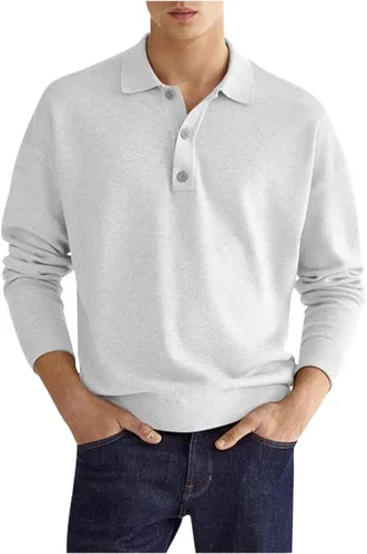 Vista 10 de Mens Shirts Casual Long Sleeve Solid Button Down T-Shirts Lightweight Collar Polo Shirt Loose Pullover Henley Tee