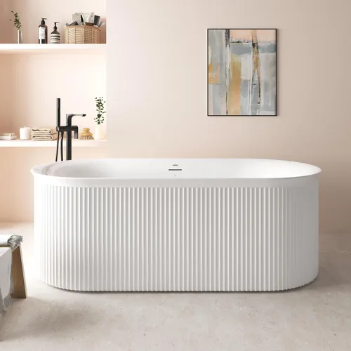 Vista 51 de FerdY Bañera independiente de acrílico Bali de 47 pulgadas, bañera independiente con forma elegante, certificado cUPC, drenaje dorado cepillado