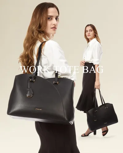 Vista 2 de LOVEVOOK Bolso de mano para laptop para mujeres, bolsos de trabajo, bolso para laptop para maestros, bolso de computadora de cuero, carteras Negro