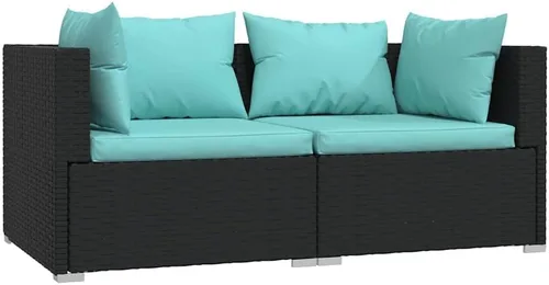 Vista 9 de Patio 3 Seater Sofa with Cushions Brown Poly Rattan Brown and Green