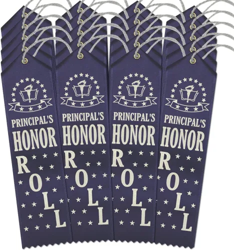 Vista 4 de RibbonsNow Director's Honor Roll Award Ribbons - 25 cintas azul marino con tarjeta y cuerda