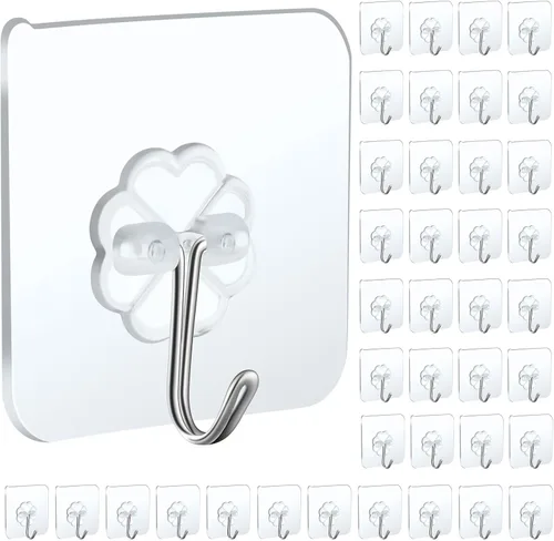 Vista 7 de Paquete de 10 ganchos de pared grandes para colgar resistentes de 33 libras (máximo), ganchos de pared adhesivos transparentes impermeables sin