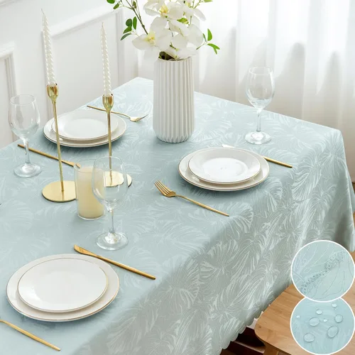 Vista 40 de Mantel Redondo Aqua Jacquard Pequeño de 40 Pulgadas, Manteles para Mesas de hasta 26" de Diámetro, Impermeable, Lavable, Sin Arrugas, Tela Suave