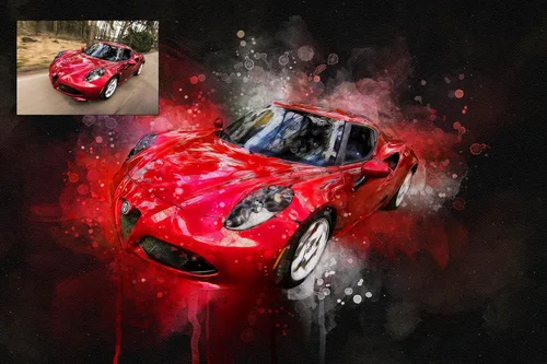 Vista 6 de Awesometik Arte de acuarela de coche Mustang personalizado de foto con fondo oscuro Acuarela Retrato de coche Regalo para entusiastas