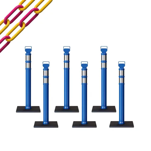 Vista 56 de CCW 6-Pack 45" Delineador Post Kit Kit de 3.0 in collares reflectantes, base de goma de 10 lb (6 postes blancos con cadena negra de 50 pies)