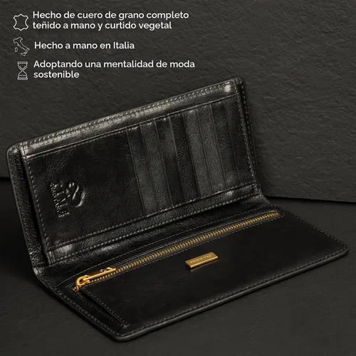 Vista 4 de Time Resistance Cartera Larga de Cuero - Cartera de Traje - Cartera de Cuero Bifold para Hombres - Cartera de Chequera - Cartera Alta para Tarjetas