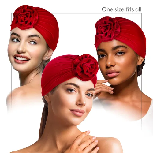 Vista 2 de Red by Kiss X Keyshia Cole - Turbante con nudo superior, turbante de terciopelo Ritzy, gorro preatado, Rojo
