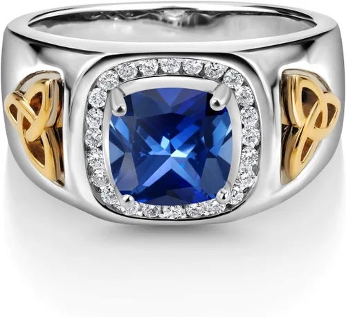 Vista 3 de Gem Stone King Men's Customized and Personalized 8MM Cushion Cut Gemstone Birthstone and White Lab Grown Diamond Ring for Men 925 Sterling Silver