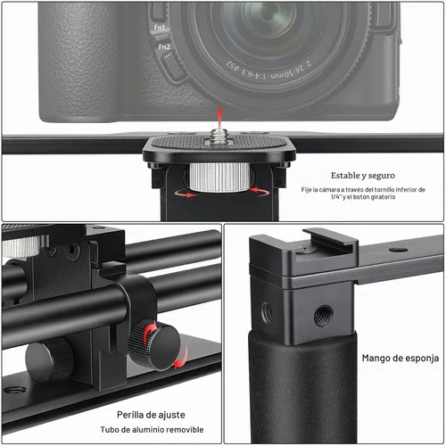 Vista 5 de Jaula de extensión de estabilizador de cámara DSLR de aleación de aluminio universal para soporte de micrófono, monitor, luz, kit de video
