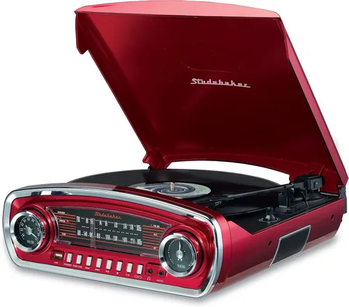 Vista 4 de Studebaker Tocadiscos de control de tono de 3 velocidades con receptor Bluetooth Radio estéreo AM/FM/ranura USB para reproducción de MP3/auriculares