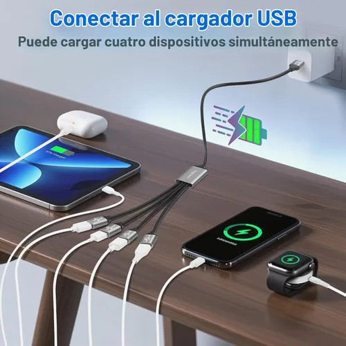 Vista 4 de Divisor USB 3.0 de 1 en 4 salidas Cable adaptador Y de 1 pie, cable de extensión USB-A 3.0 macho de 5 Gbps a cuatro 4 hembras, 4 USB tipo A USB A