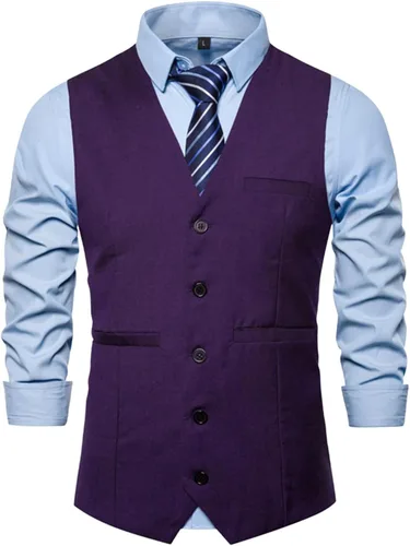 Vista 9 de Chaleco de vestir con cuello en V para hombre, con botones Café