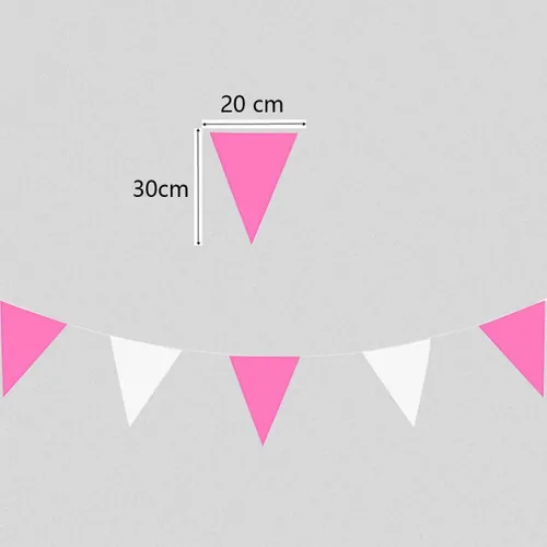 Vista 2 de Banderines de tela rosa y blanca de 131 pies de 131 pies, banderas triangulares al aire libre para niñas y mujeres, decoraciones de fiesta