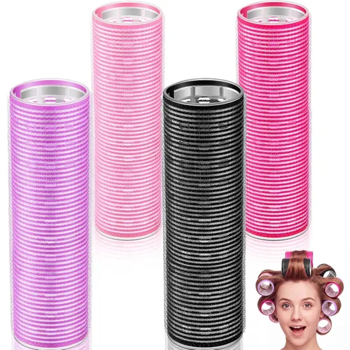 Vista 13 de WILLBOND 4 rodillos de pelo largos para flequillo, rizadores de núcleo de aluminio, rodillo térmico de autoagarre para cabello largo y mediano, Negro