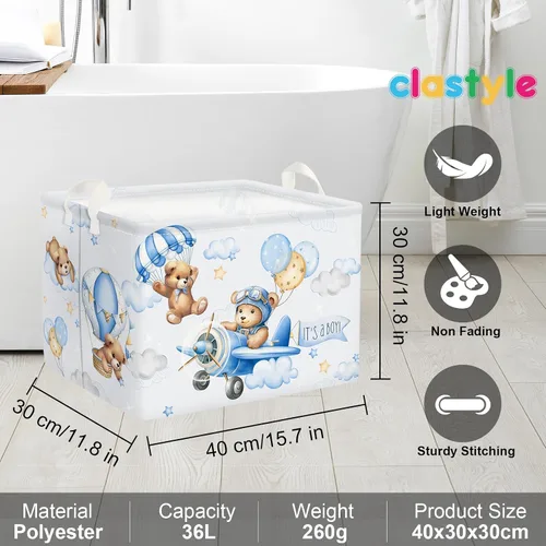 Vista 6 de Clastyle Cesta rectangular plegable de 36 l con asa para almacenamiento de ropa de juguete rectangular con asa para habitación de niños, guardería