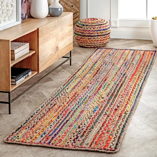 Vista 12 de nuLOOM Tammara - Alfombra bohemia trenzada a mano, algodón, hecha a mano, ecológica, colorida, roja, azul, rosa, amarillo Nuloom Tammara Ombre 2