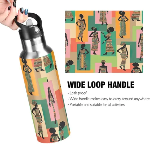 Vista 4 de Stainless Steel Water Bottle 32 Oz, Leakproof Water Bottles for Gym Outdoor Travel School, Retro Women Colorful