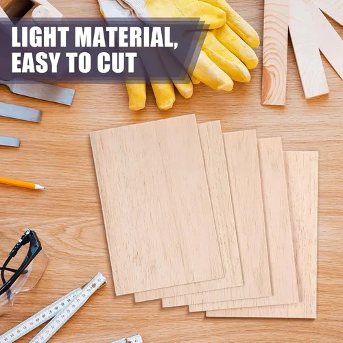Vista 5 de Namalu 10 paquete de hojas de madera de balsa de 6 x 4 x 0,08 pulgadas - 2 mm de espesor, tabla de madera sin acabar para manualidades, casa