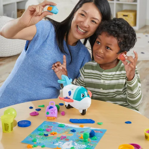 Vista 6 de Play-Doh Airplane Explorer - Juego de iniciación, juguetes preescolares para niñas y niños de 3 años y más con Jet, tapete de juego de mapa