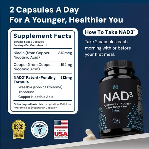 Vista 2 de HPN NAD+ Booster - Alternativa de ribósido de nicotinamida (NAD3) para hombres y mujeres Activador NRF2 antienvejecimiento, superior al NADH