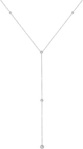Vista 2 de Collar Lariat de oro blanco de 14 quilates con circonita cúbica redonda estilo Y, 18 pulgadas