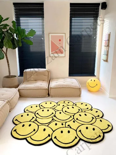 Vista 5 de Alfombra de forma irregular con patrón de ilusión copetuda a mano, 100% lana, hecha a mano (color multicolor, 4 x 4 pies)