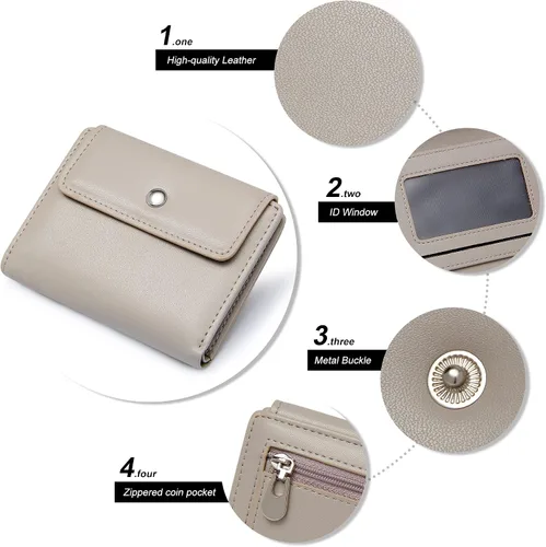Vista 5 de GEEAD Carteras pequeñas para mujer, con bloqueo RFID, tarjetero y caja de regalo, Gris, Minimalista