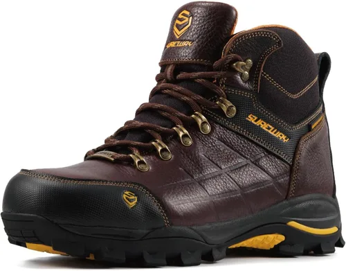 Vista 9 de SUREWAY Botas de trabajo para hombre de 6 pulgadas, suaves, impermeables, ligeras, impermeables, de cuero, con cordones, resistentes al Puntera