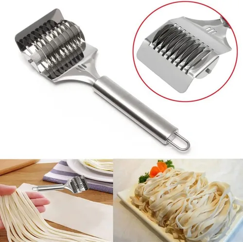Vista 3 de Cortador de fideos de acero inoxidable y rodillo de celosía, máquina para hacer espaguetis para pasta, cortador de masa de mano, máquina de prensado