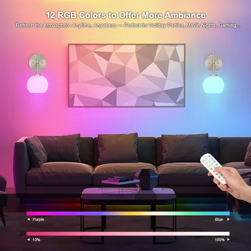 Vista 4 de Juego de 2 apliques de pared de níquel cepillado que funcionan con pilas, iluminación de pared inalámbrica recargable con control remoto, luces