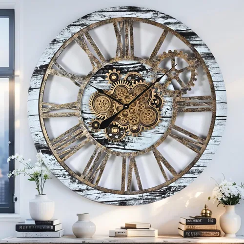 Vista 8 de ImprovingLife The Gears Clock - Reloj de pared con engranaje móvil real de 36 pulgadas, estilo vintage, industrial, de gran tamaño, rústico