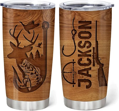 Vista 8 de Hyturtle Regalos personalizados de caza para hombres, vaso de caza de ciervos, taza de café de viaje de 20 onzas, acero inoxidable, regalo del día