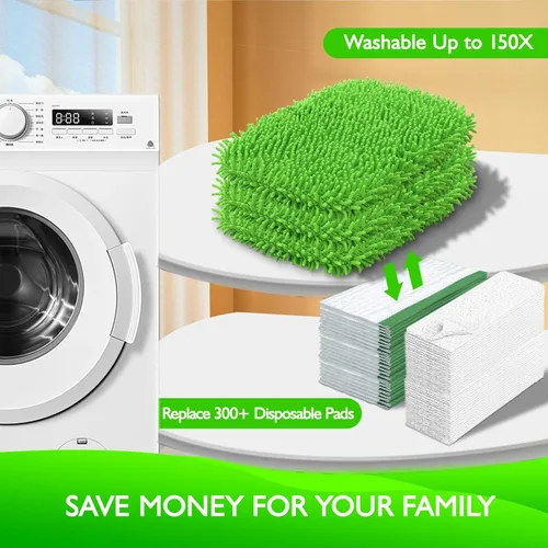 Vista 4 de Almohadillas de microfibra reutilizables para trapeador Compatibles con Swiffer Sweeper - Paquete de 4 paños de barrido en seco y paños de trapeo