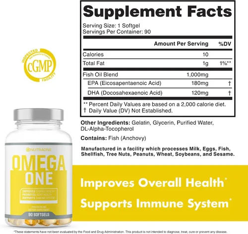 Vista 5 de NutraOne OmegaOne Omega-3 Suplemento de aceite de pescado (90 pastillas de aceite de pescado de 500 mg)