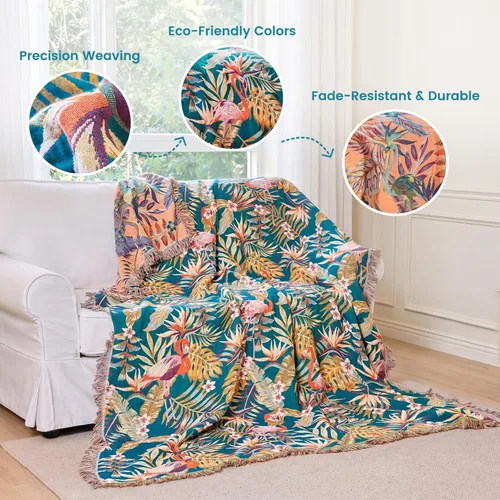 Vista 25 de MSGKV - Manta bohemia/primaveral de algodón para sofá y sala de estar, de gasa acogedora, de 50 x 60 pulgadas 50"x60" Cotton Throw, Woven Bird