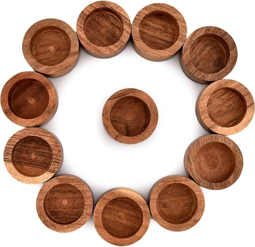 Vista 4 de NIRMAN Portavelas de Madera de Acacia para Velas de Té para Bodas, Fiestas, Cumpleaños, Vacaciones, Decoración del Hogar (2.25" x 2.25" x 1")