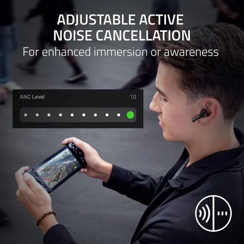 Vista 3 de Razer Nuevos auriculares inalámbricos Hammerhead Pro HyperSpeed para PC, Playstation, Switch, móvil ANC ajustable - Funda de carga inalámbrica