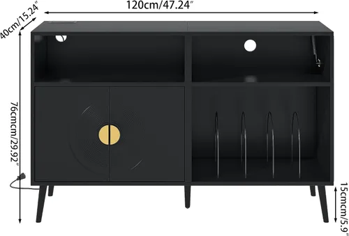 Vista 2 de Fiogmub Soporte grande para tocadiscos, soporte giratorio de mediados de siglo con puerta, mesa para tocadiscos con capacidad para hasta 350