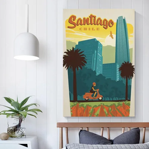 Vista 5 de Póster de Chile Santiago, impresión de póster de viaje de Países del Mundo, impresión vintage de lienzo de mediados de centavo, arte de pared