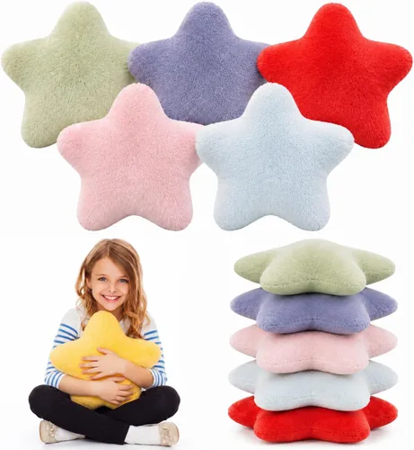 Vista 12 de Soaoo 5 almohadas esponjosas con forma de estrella para niños, decoración estética, suave y preppy lindo cojín para sofá, sala de estar, dormitorio