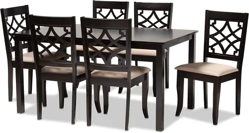 Vista 12 de Baxton Studio Mael - Juego de 2 sillas de comedor y sillas de comedor tapizadas de tela gris y acabado marrón oscuro de madera