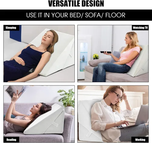Vista 8 de KOMFOTT Almohada de cuña para cama con parte superior de espuma viscoelástica, triángulo para el cuello, reposapiernas, cojín de apoyo