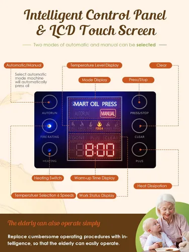Vista 2 de CGOLDENWALL Máquina de prensa de aceite mejorada, prensa automática de aceite en frío y caliente con control inteligente/pantalla táctil LCD/6