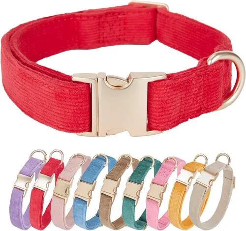 Vista 15 de Collar de algodón suave para perro con hebilla de metal, ajustable, resistente, cómodo, collares de pana para perros pequeños, medianos y grandes