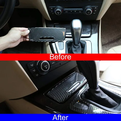 Vista 2 de YIWANG - Pegatinas de fibra de carbono para encendedor de cigarrillos de coche, para BMW Old 3 Series E90 E92 2005-2012
