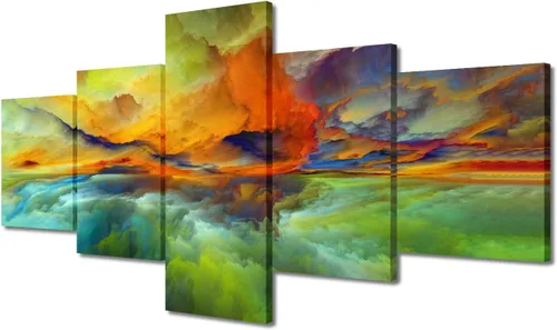 Vista 69 de Pintura en lienzo colorida para sala de estar, 5 paneles, impresiones abstractas sobre lienzo, arte de pared para sala de estar, dormitorio