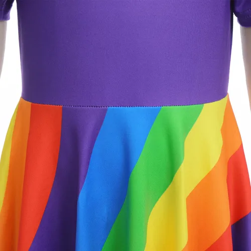 Vista 5 de Vestido de manga corta para niña, vestido de fiesta con vuelo de arco iris, vestido de verano acampanado, casual, vestido de patinadora