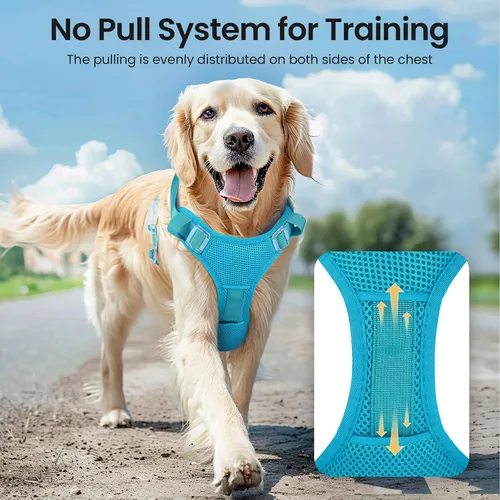 Vista 8 de Arnés para perro con luz LED recargable - Chaleco reflectante para mascotas para caminar por la noche - Arnés de seguridad ajustable sin tirones